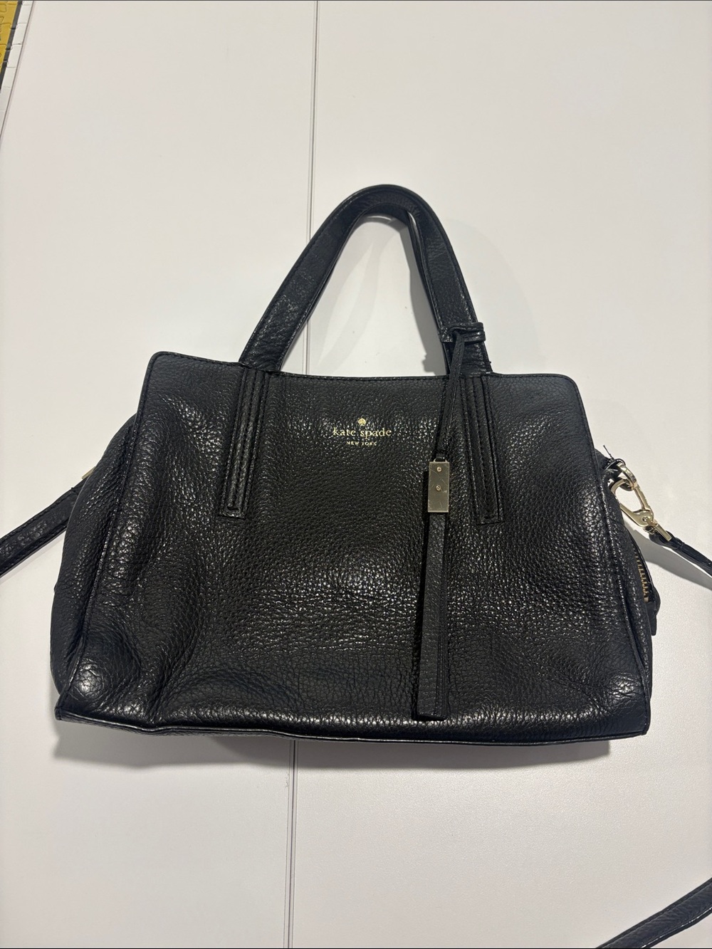 kate spade Black Pebbled Leather Shoulder Satchel with Gold Hardware